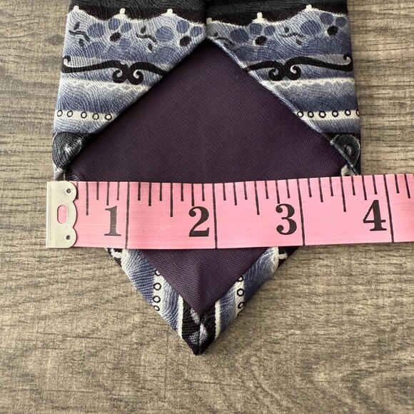 J. GARCIA 100% Silk Neck Tie Black Blue Grey Floral Geometric Made in USA - Picture 4 of 8